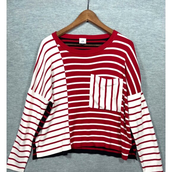 Cabi Womens Sweater M Striped Red‎ White Pullover Boxy Fit Crewneck - Picture 1 of 5